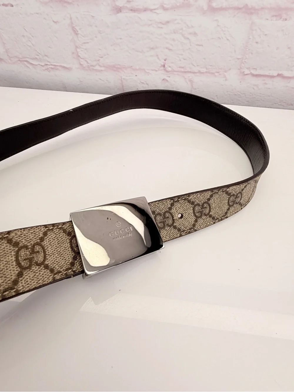 Gucci 85cm Beige/Brown GG Supreme Canvas Buckle Belt 34”